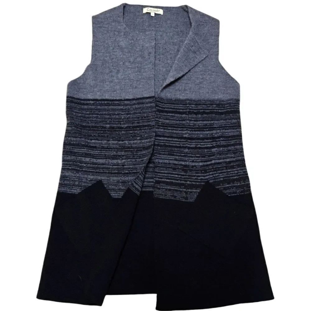 Cocogio Italy gray black wool blend long sleeveless cardigan vest size S